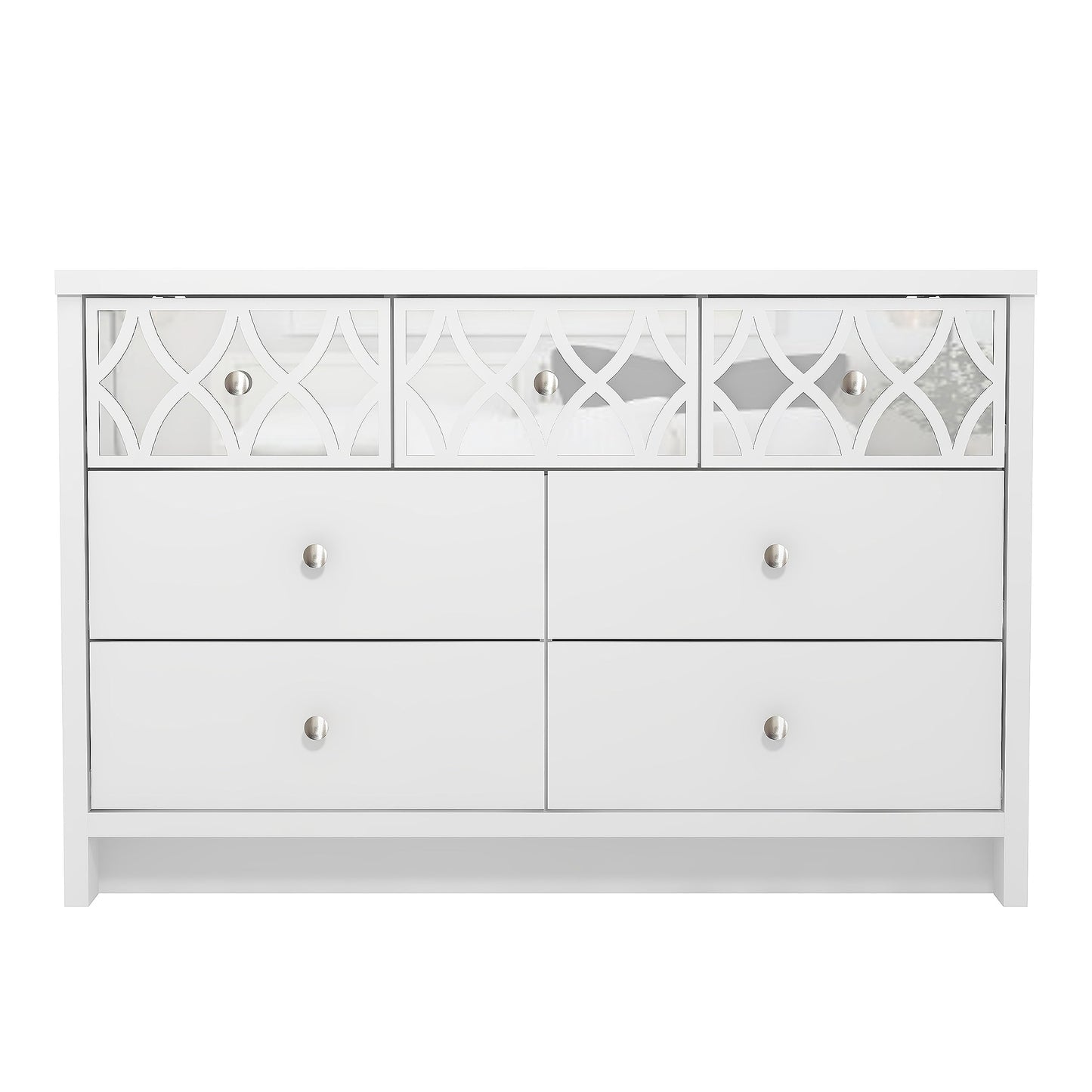 Galano Iris 3 Plus 4 Drawer Chest - Modern Multi Chest with Mirrored Drawers - Organizers and Storage Cabinet for Bedroom – Console for Entryway - Hallway or Living Room - White