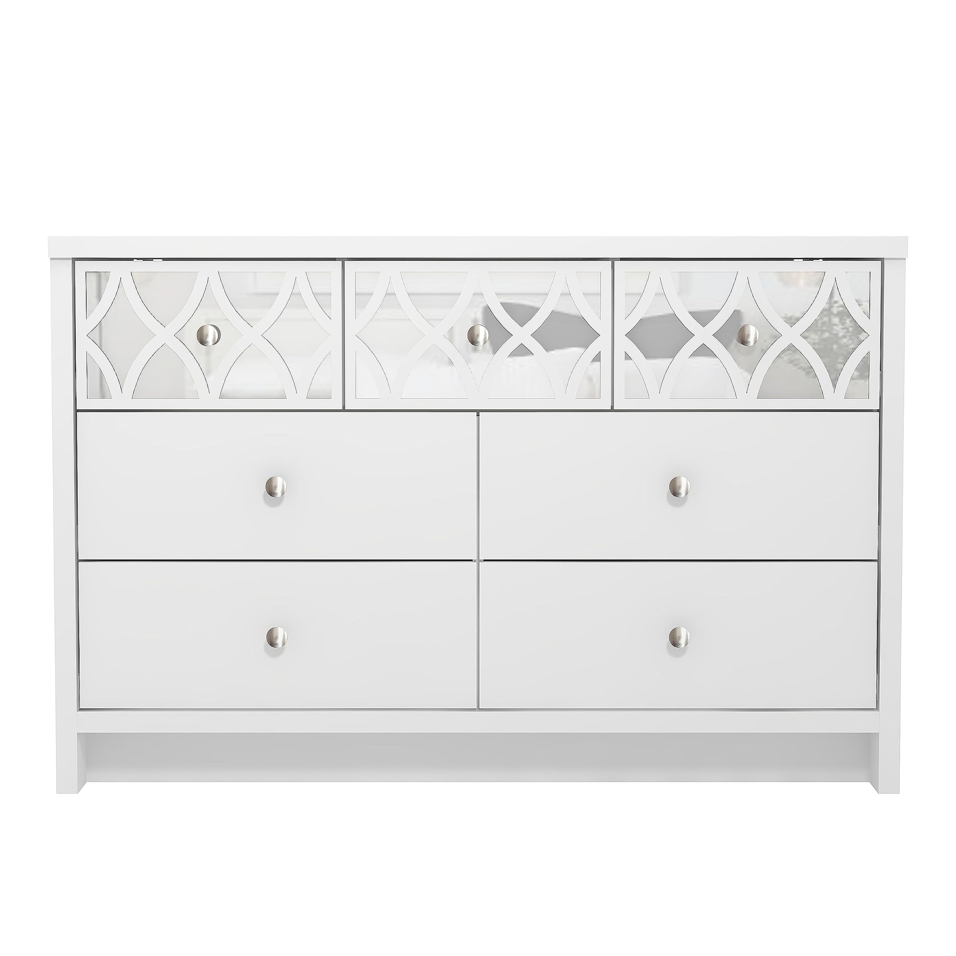 Galano Iris 3 Plus 4 Drawer Chest - Modern Multi Chest with Mirrored Drawers - Organizers and Storage Cabinet for Bedroom – Console for Entryway - Hallway or Living Room - White