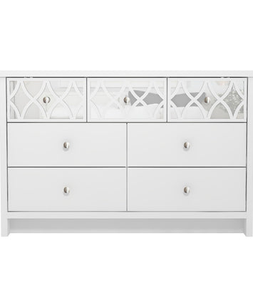 Galano Iris 3 Plus 4 Drawer Chest - Modern Multi Chest with Mirrored Drawers - Organizers and Storage Cabinet for Bedroom – Console for Entryway - Hallway or Living Room - White