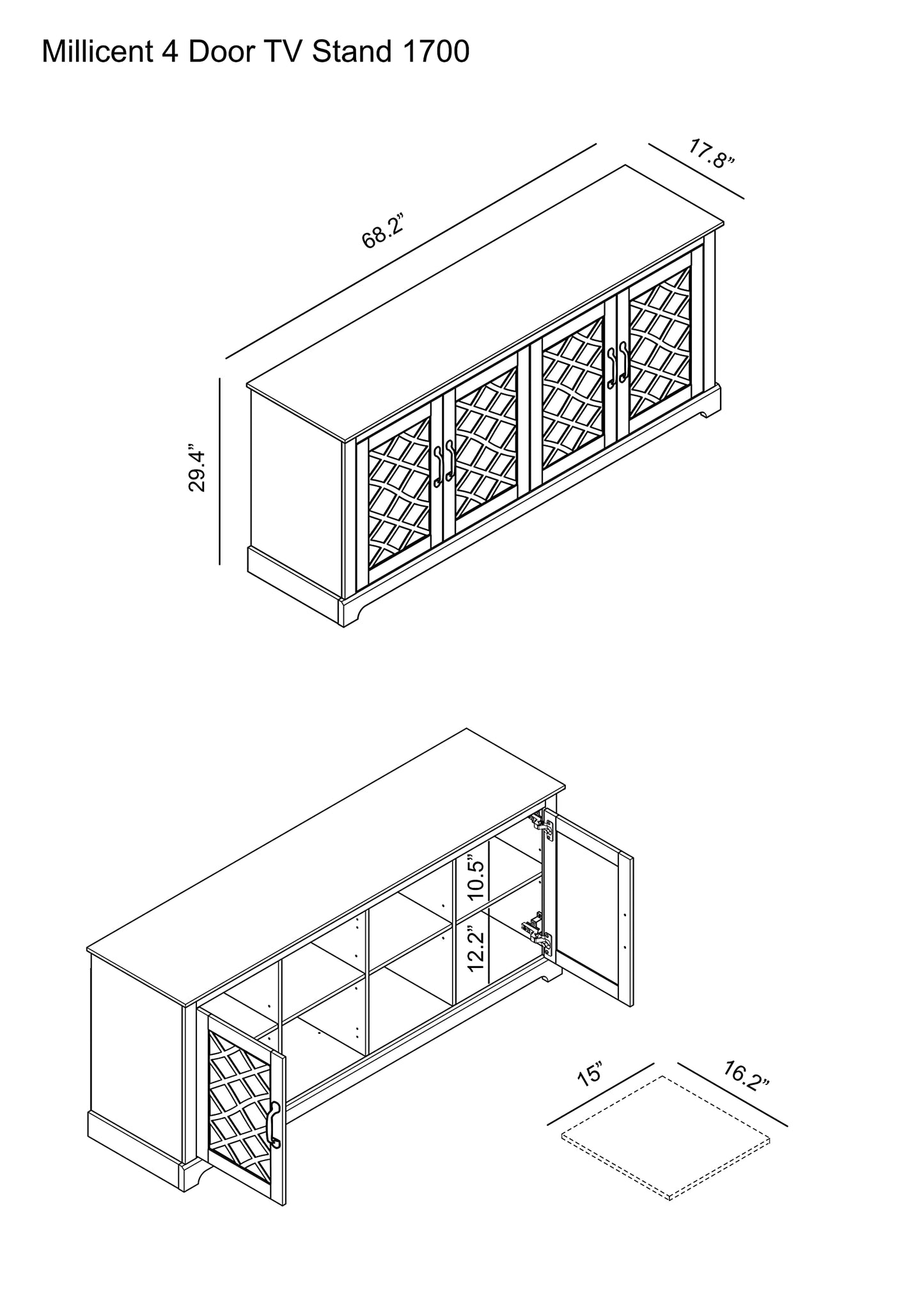 Galano Millicent 75 Inch TV Stands for Living Room with Storage, 17.1" D x 68.2" W x 29.3" H, Ivory Knotty Oak