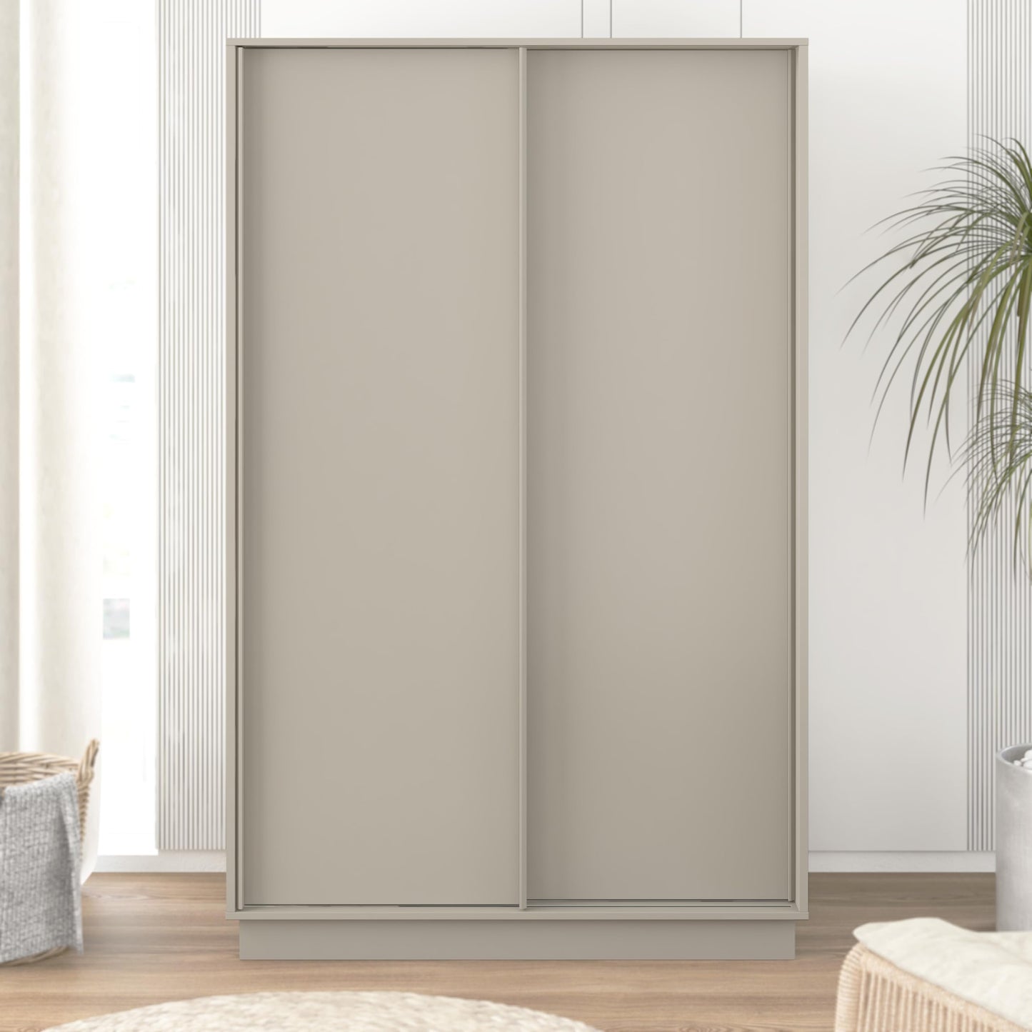 Galano Auron 2 Door Sliding Wardrobe - Space Saving Stylish and Sturdy 2 Door Wardrobe - Bedroom Furniture Unit with Hanging Rail Storage (Light Grey)