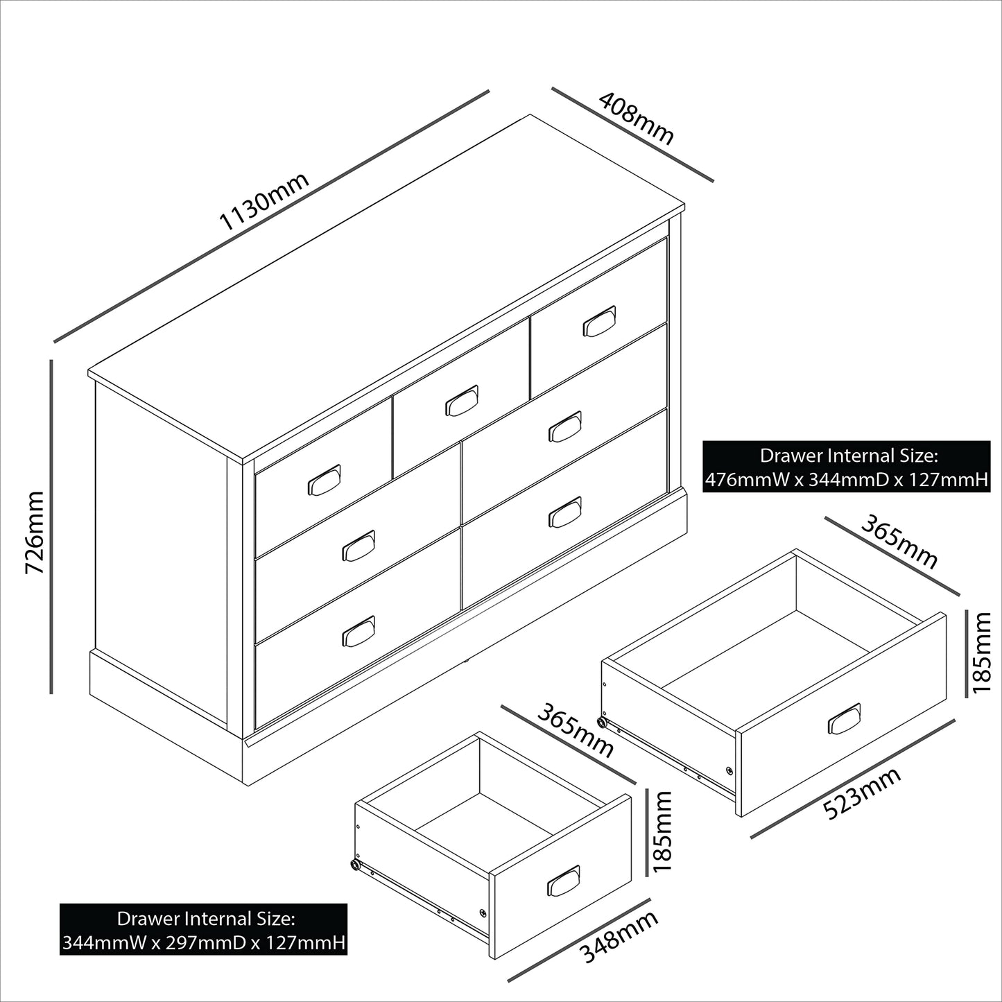 Galano Bristol 2 Drawer Bedside Table - Small Side Table, Organizers and Storage Cabinet for Hallway, Entryway or Bedroom Storage - W47.0 x D40.0 x H54.0cm -Dusty Grey Oak