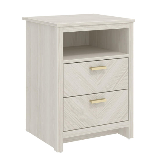 Galano Bonny 2 Drawer Bedside with Open Shelf - Organizers and Storage for Bedroom – Console for Entryway - Hallway or Living Room (New White)