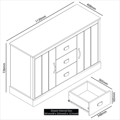 Galano Bristol 2 Door 3 Drawer Sideboard - Storage Cabinet - Organizer Console - 39.8D x 113W x 72.6H centimetres - Adjustable Shelves - Dusty Grey Oak