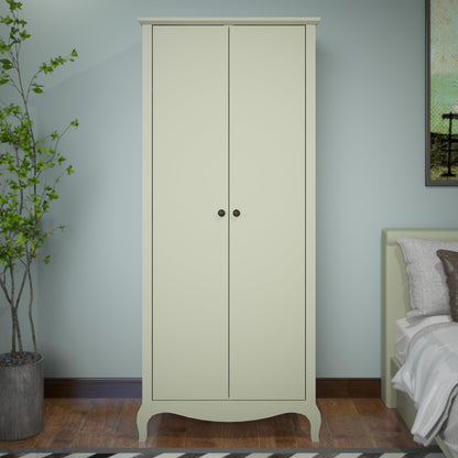 Galano Stella 2 Door Wardrobe - Stylish & Sturdy Wardrobe with Bar Gold Metal Handle - Bedroom Furniture Unit with Hanging Rail Storage (Light Green)