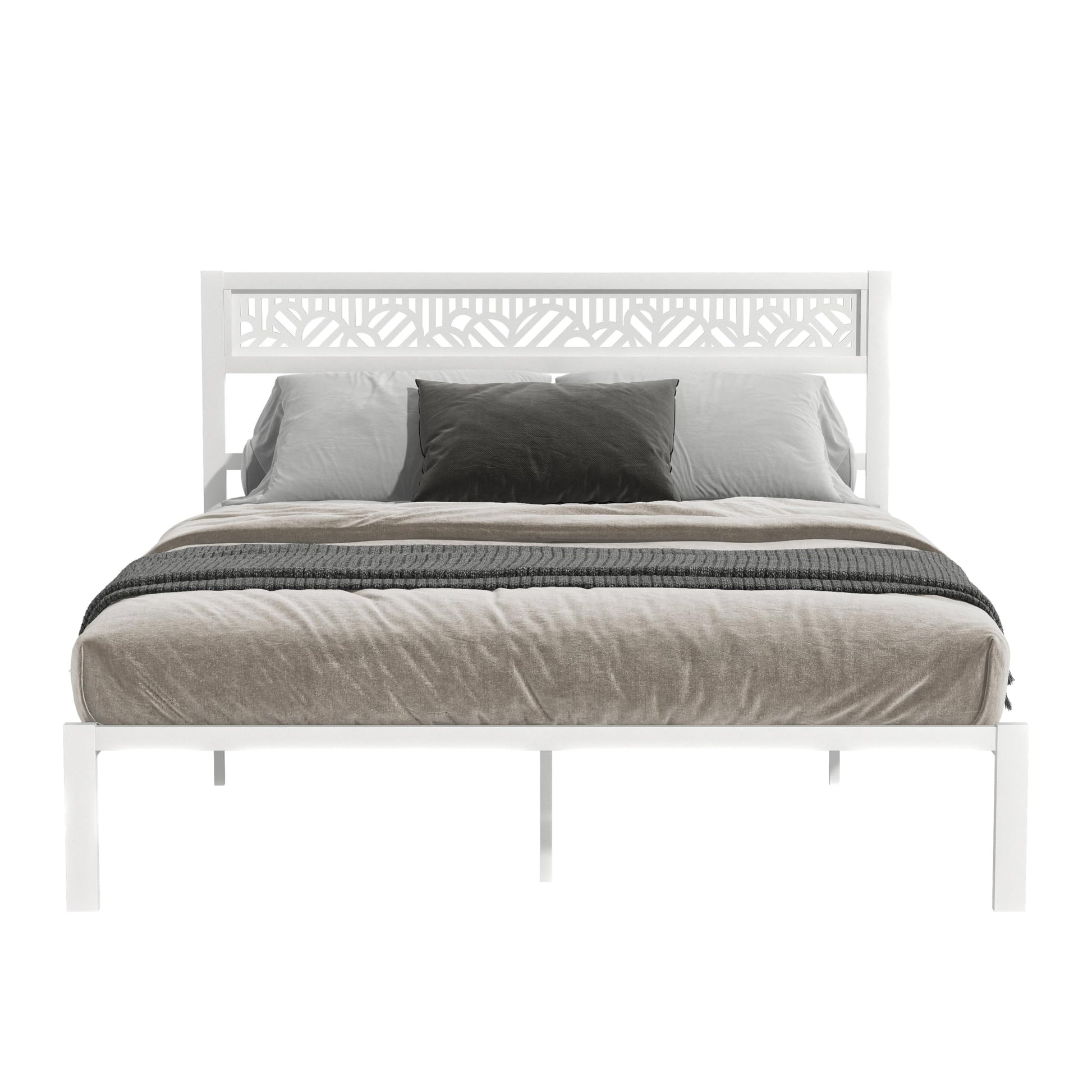 Galano Candence Arch Queen Metal Platform Bed Frame, Steel Slat Support, No Box Spring Needed, Easy Assembly, White