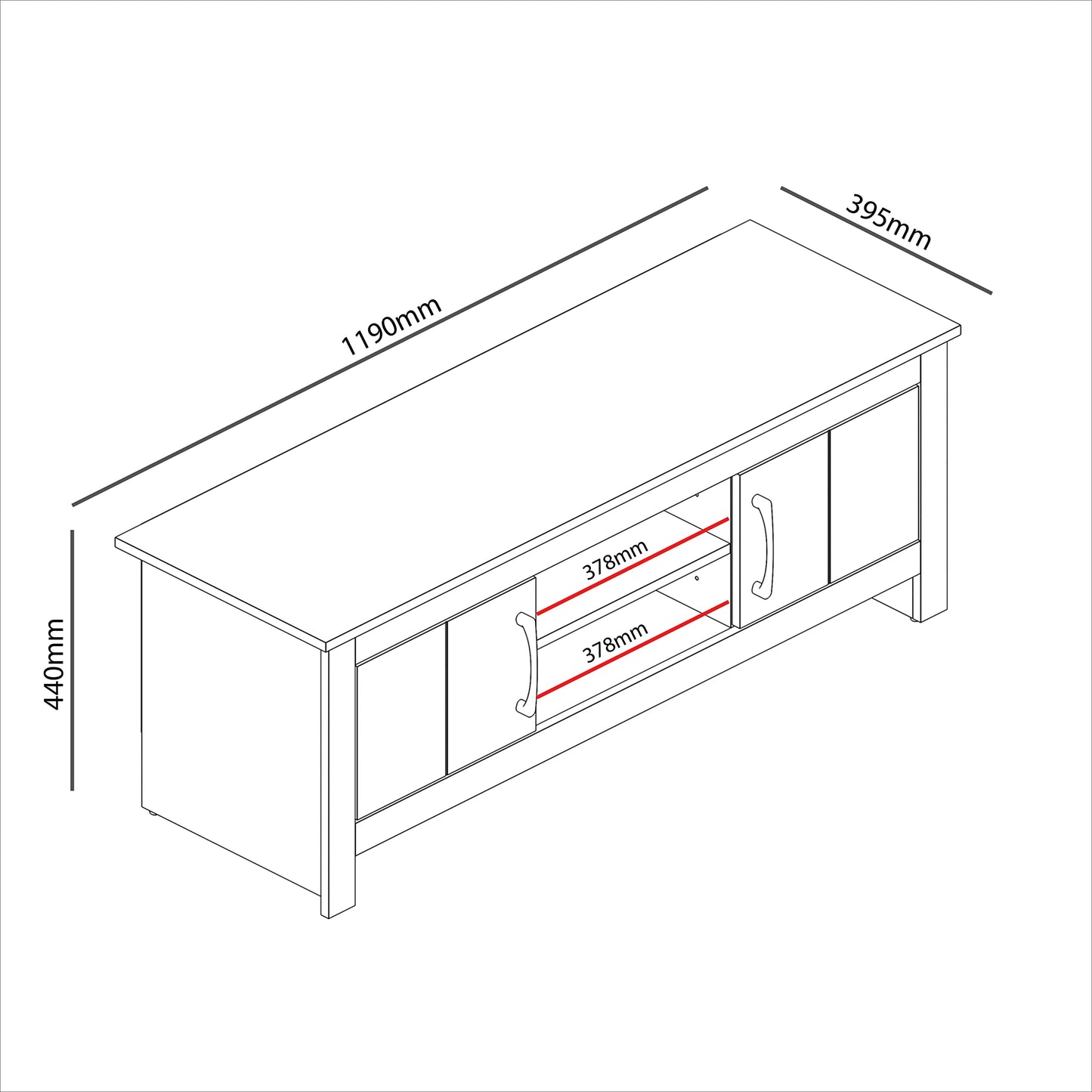 Galano Limestone TV Unit - TV Stand Cabinet for up to 50-inch TV for Living Room or Bedroom, 40 x 119 x 43.8 cm 2-Door TV Table Storage Unit - Light Grey