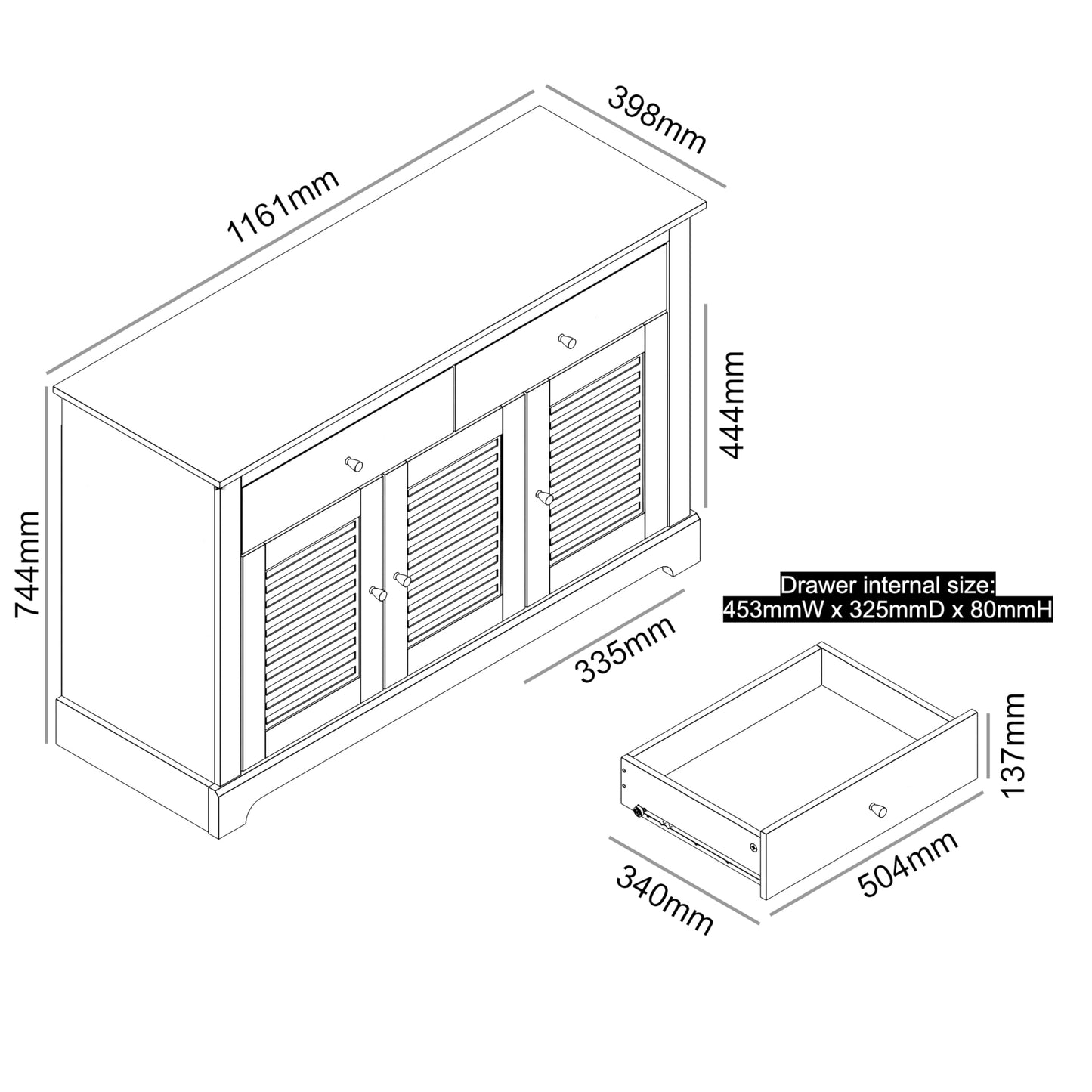 Galano Milan 3 Door 2 Drawer Sideboard - Cabinet Storage Organizer for Your Home - Storage Sideboard - Adjustable Shelves - Warm Grey Oak