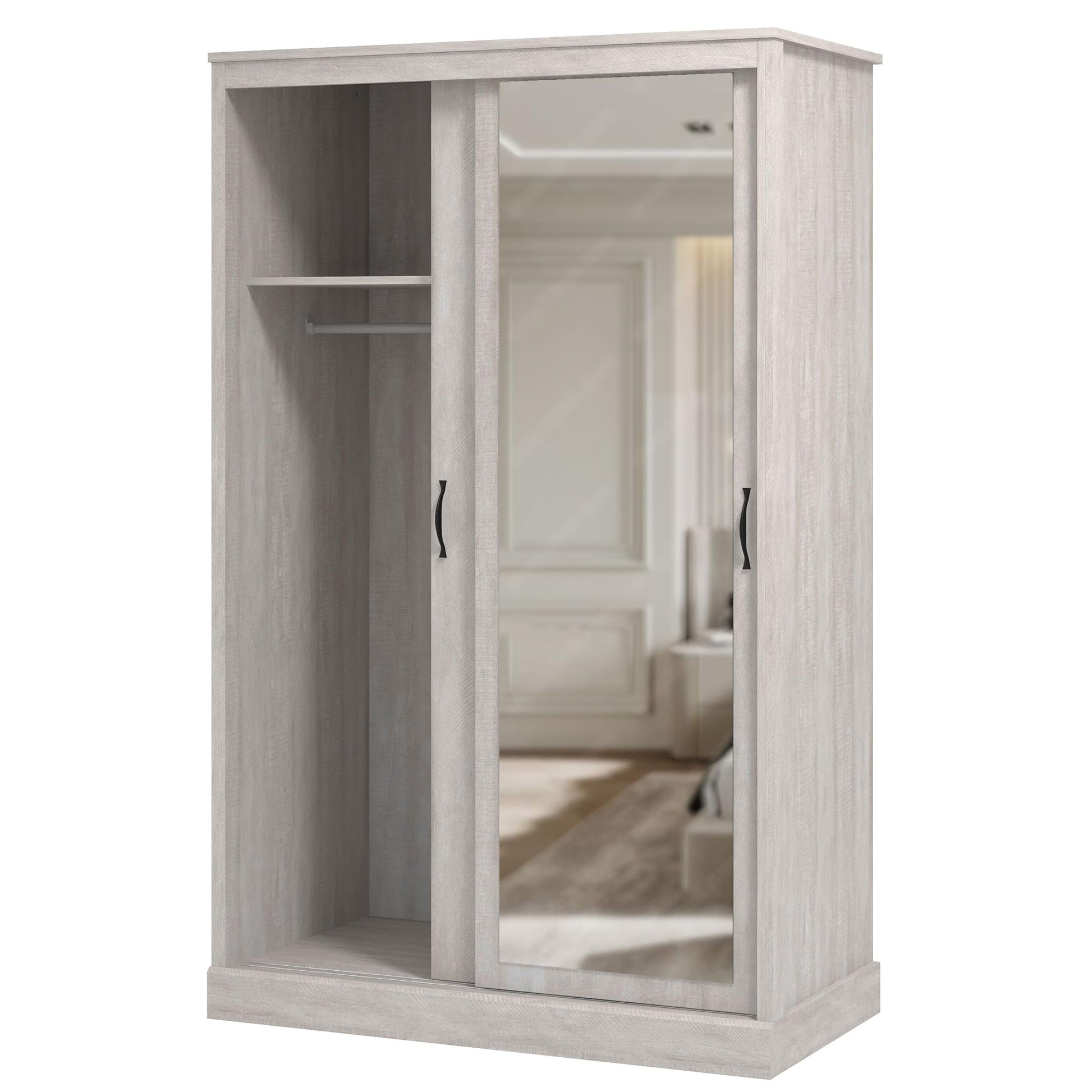 Galano Bristol 2 Door Sliding Wardrobe - Space Saving Stylish and Sturdy 2 Door Wardrobe - Bedroom Furniture Unit with Hanging Rail Storage (Dusty Grey Oak)