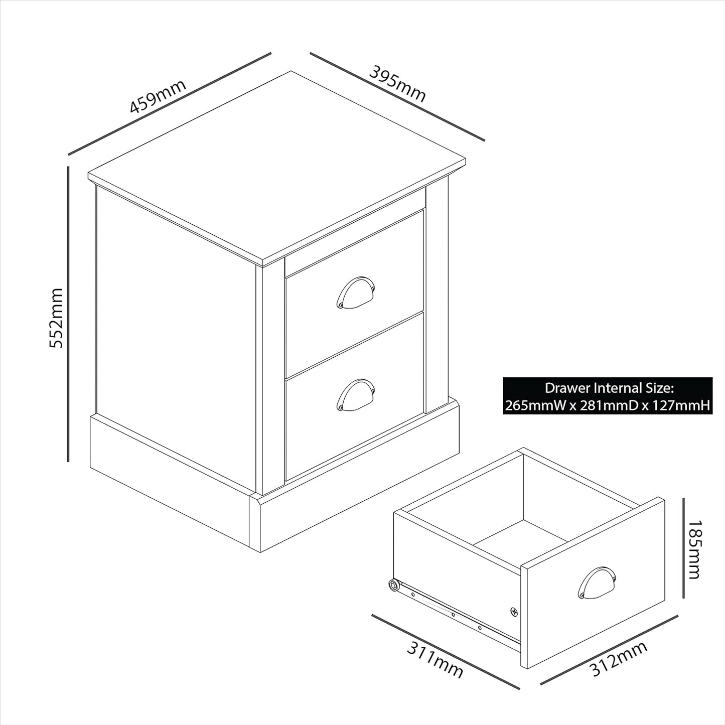 Galano Sufy Bedside Table - 2 Drawer Small Side Table, End Table with Storage for Bedroom - Chest of Drawers - Organizers and Storage Cabinet for Hallway, Entryway, Living Room - White