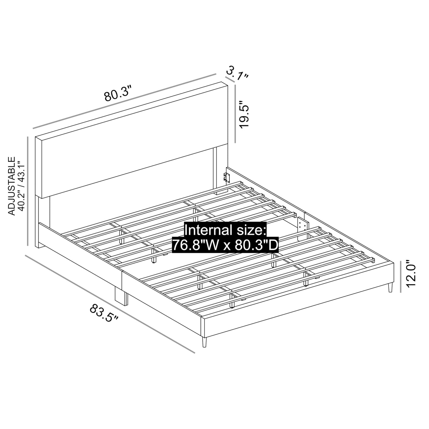 Galano Bayson Brooklyn Queen Size Bed Frame with Fabric Headboard, Heavy Duty Mattress Foundation, No Box Spring Needed, 64.17" D x 83.46" W x 43.11" H, Grey