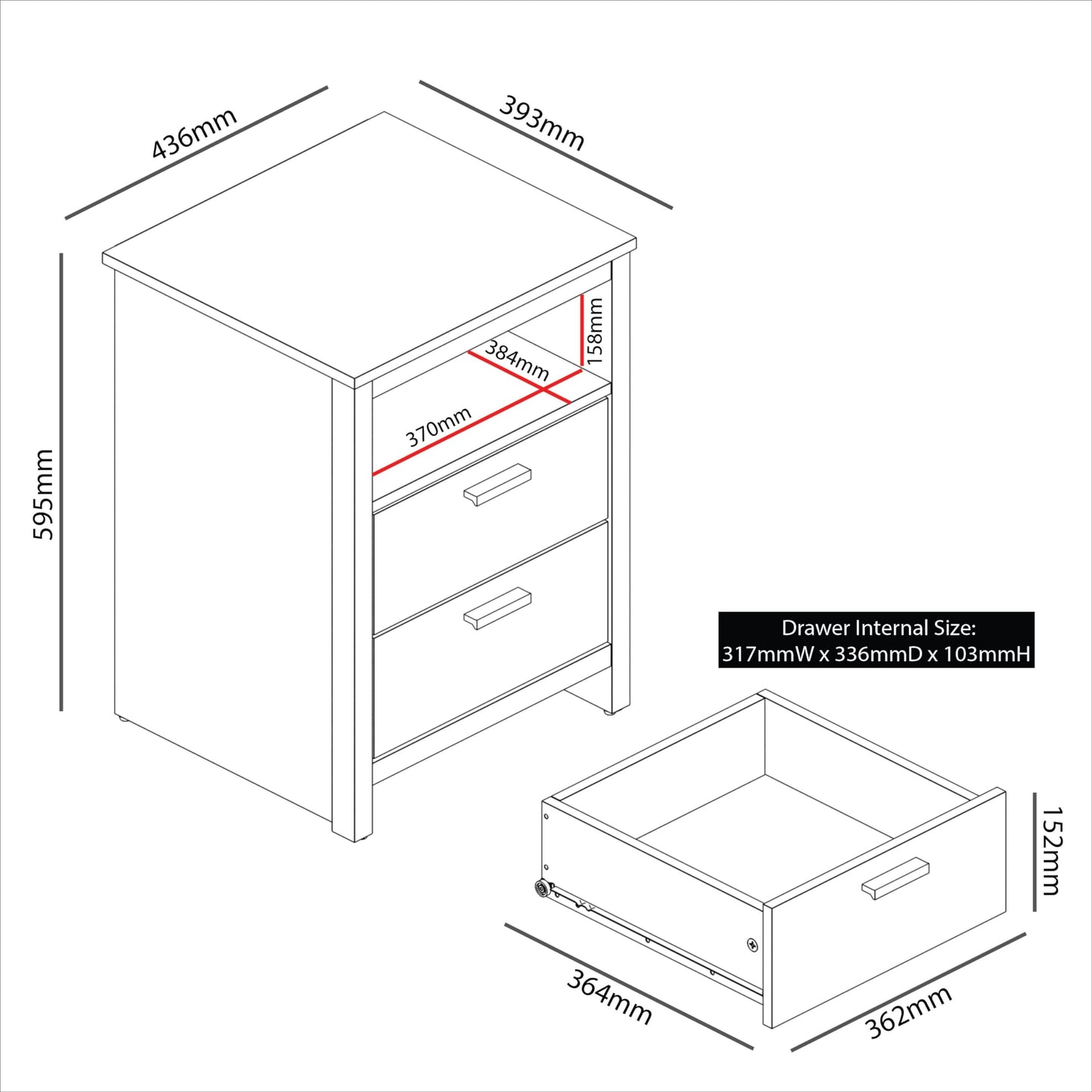 Galano Bonny 2 Drawer Bedside with Open Shelf - Organizers and Storage for Bedroom – Console for Entryway - Hallway or Living Room (New White)