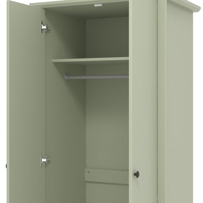 Galano Stella 2 Door Wardrobe - Stylish & Sturdy Wardrobe with Bar Gold Metal Handle - Bedroom Furniture Unit with Hanging Rail Storage (Light Green)