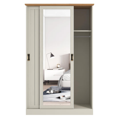 Galano Durban 2 Door Sliding Wardrobe with Mirror - Space Saving Stylish and Sturdy 2 Door Minimalist Wardrobe - Bedroom Furniture Unit with Hanging Rail Storage (White/Oak)