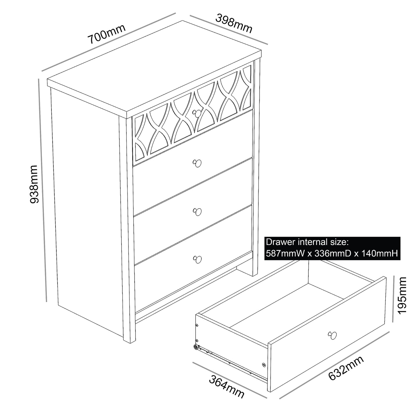 Galano Iris 2 Door 1 Drawer Wardrobe - Bedroom Furniture Unit with Hanging Rail Storage and Drawer, Wardrobe Storage Organizer - Grey