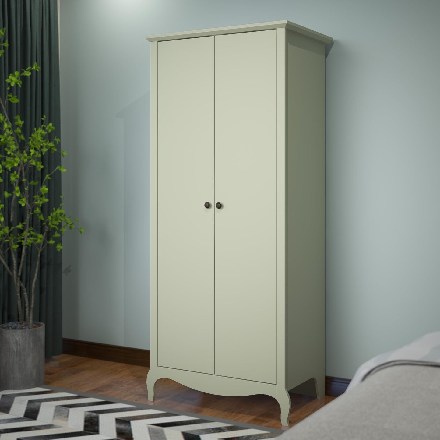 Galano Stella 2 Door Wardrobe - Stylish & Sturdy Wardrobe with Bar Gold Metal Handle - Bedroom Furniture Unit with Hanging Rail Storage (Light Green)