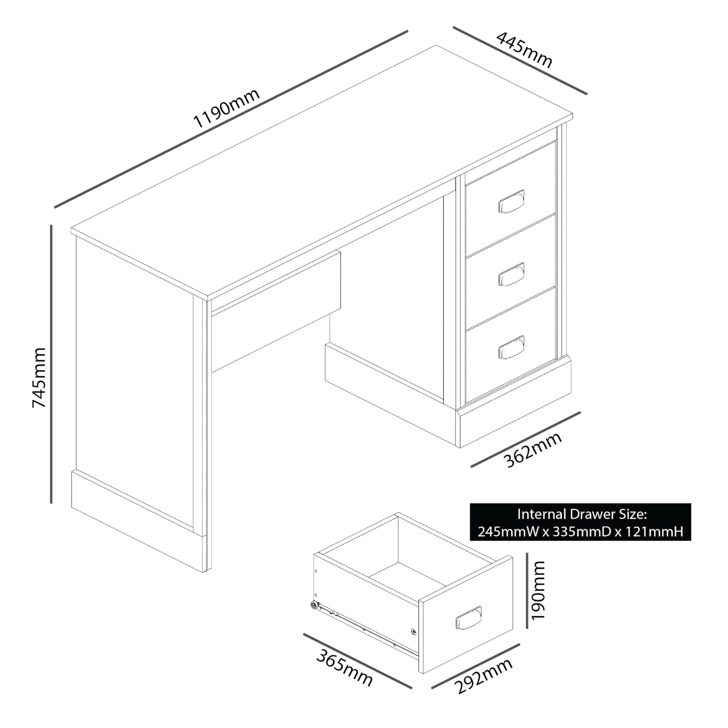 Galano Bristol Study Desk - 3 Drawers Storage Unit - Engineered Wood Desk with Storage Cabinet - Computer Desk, Writing Table, PC Workstation for Home Office (Knotty Oak)