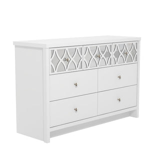 Galano Iris 3 Plus 4 Drawer Chest - Modern Multi Chest with Mirrored Drawers - Organizers and Storage Cabinet for Bedroom – Console for Entryway - Hallway or Living Room - White