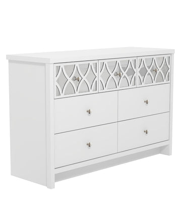 Galano Iris 3 Plus 4 Drawer Chest - Modern Multi Chest with Mirrored Drawers - Organizers and Storage Cabinet for Bedroom – Console for Entryway - Hallway or Living Room - White