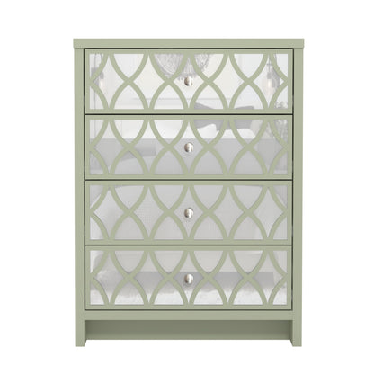 Galano Iris 4 Drawer Chest - Modern Cabinet with 4 Mirrored Drawers - Organizers and Storage for Bedroom – Console for Entryway - Hallway or Living Room - Sage Green