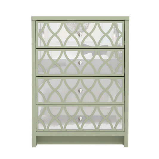 Galano Iris 4 Drawer Chest - Modern Cabinet with 4 Mirrored Drawers - Organizers and Storage for Bedroom – Console for Entryway - Hallway or Living Room - Sage Green