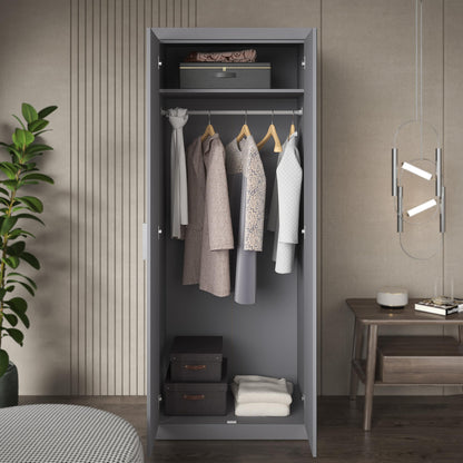 Galano Kimberley 2 Door Wardrobe with Mirror - Stylish & Sturdy Wardrobe - Bedrrom Furniture with Hanging Rail Storage (Cool Grey)