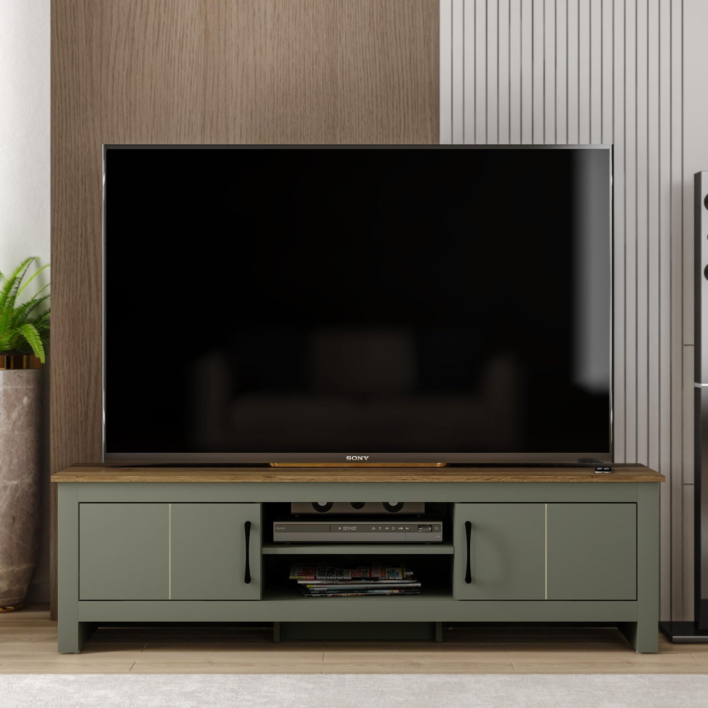 Galano Limestone Wide TV Unit - Entertainment Centre for up to 65" TV - TV Unit with 2 Doors (Dark Grey)