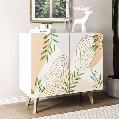 Galano Capson Wassily Sideboard Buffet Kitchen Storage Cabinet with Decorated Doors, Dining Room, Hallway, Cupboard Console Table, Accent Cabinet, 16.22" D x 30.94" W x 31.26" H, White