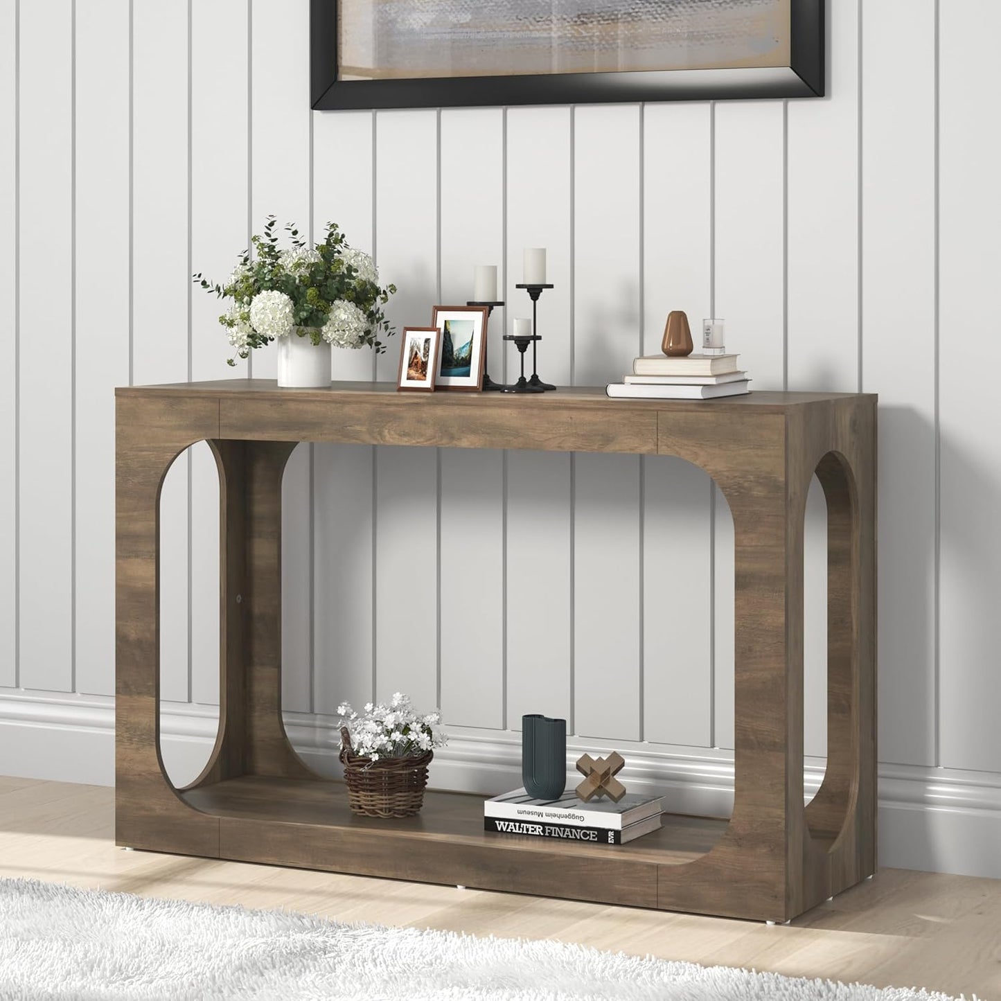 Galano Doyle Sofa Console Table, Bookshelf with Storage, Entryway Table, Living Room Tables, Living Room Furniture, Side Table, End Table, Easy Assembly, 47.1" D x 15.6" W x 30.0" H, Knotty Oak