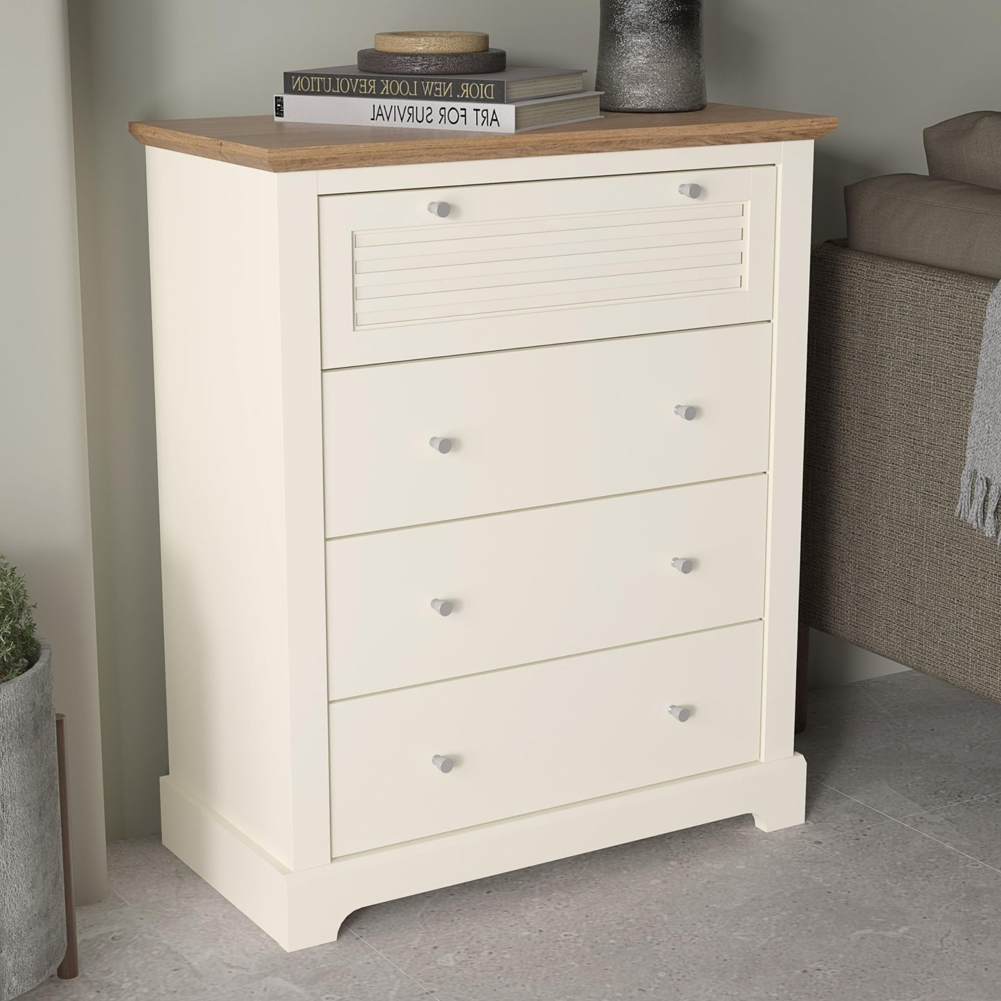 Galano Milan 4 Drawer Chest - Chest of Drawer with Storage for Bedroom - Organizers and Storage Cabinet for Hallway - Entryway or Living Room (Ivory/Oak,)