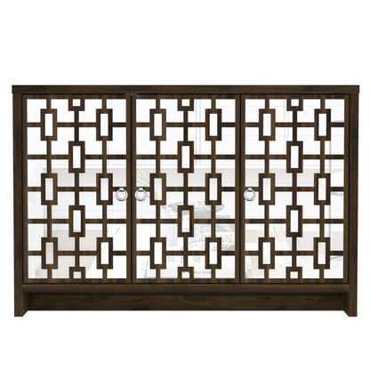 Galano Mollison 2 Door Sideboard - Moden Laser Cut Pattern with Acrylic Mirror Storage Cabinet for Living Room, Bedroom, or Kitchen (Royal Walnut)