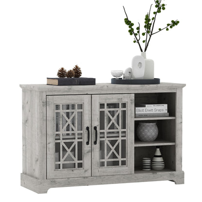 Galano Isadora 3 Door Sideboard with Acrylic Mirrors, Kitchen Buffet Cabinet, Farmhouse Coffee Bar Display Cabinet for Home Kitchen, Living Room, Dining Room and Hallway, Dusty Grey Oak