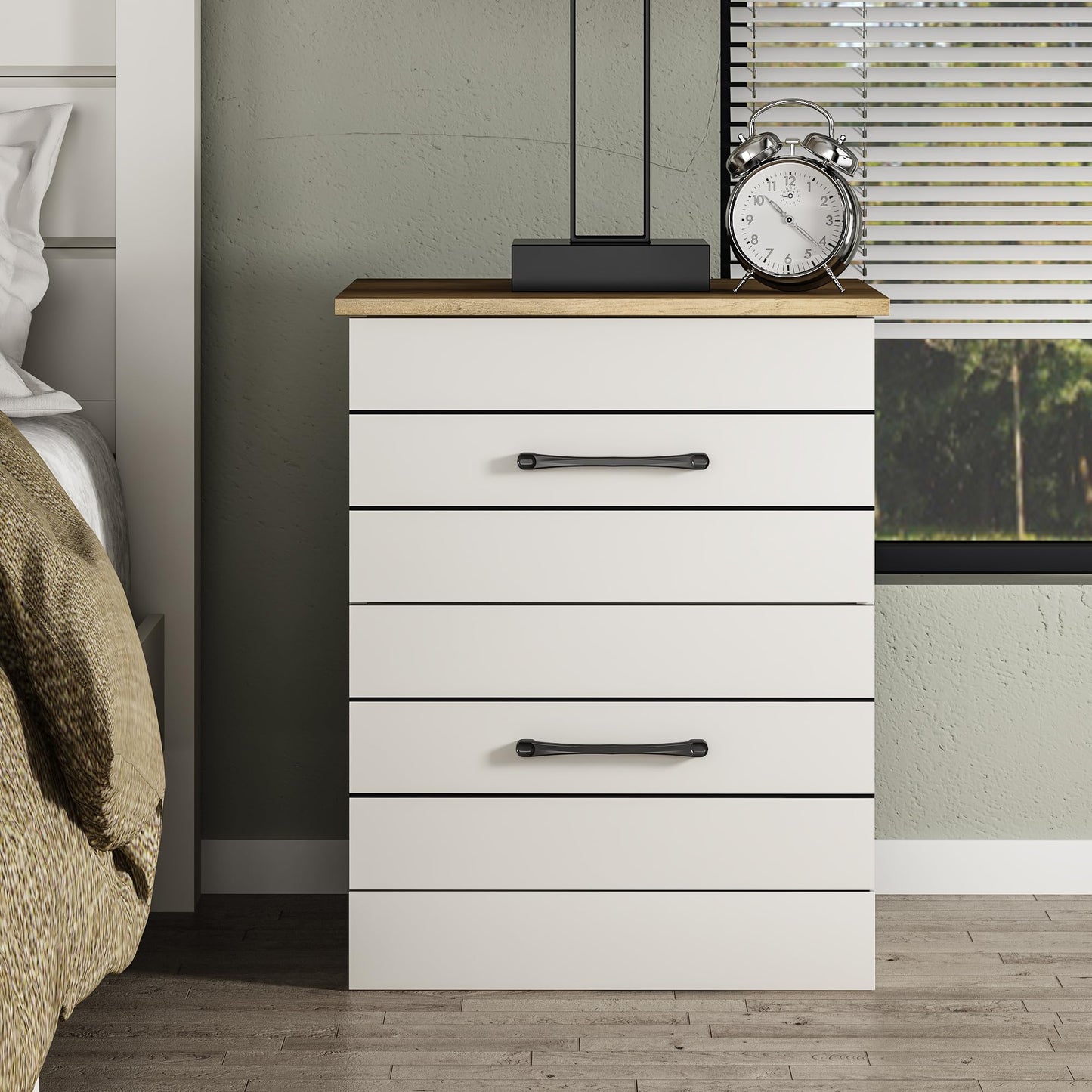 Galano Elis 2 Drawer Bedside, Bedside Table with Drawer, Nightstand Lamp, End Table, Side Table, Drawer Glides, Engineered Wood, Ultra Fast Assembly and Tool-Free (Ivory/Knotty Oak)