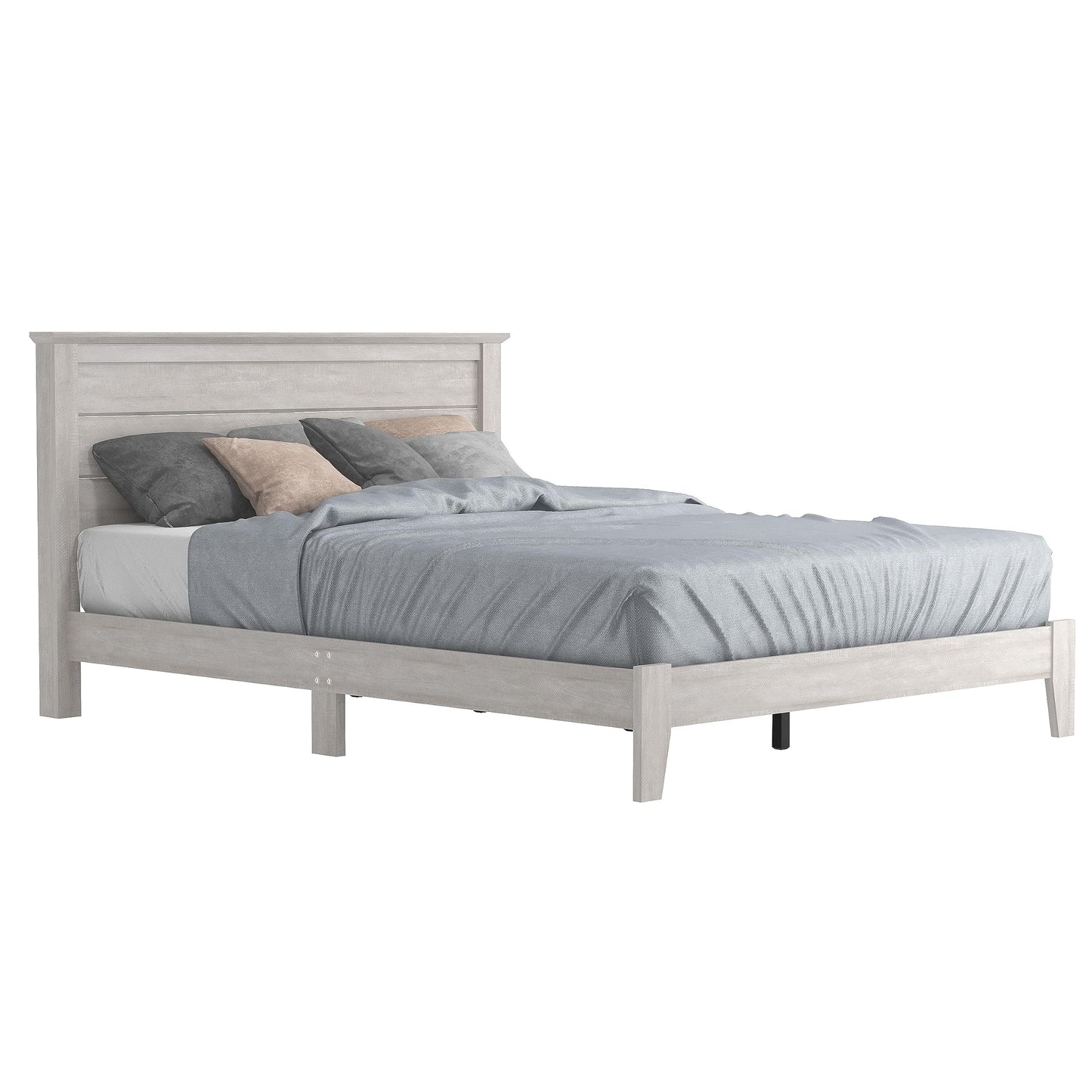 Galano Tiena Wood Platform Queen Bed Frame with Headboard, Fit 60'' x 80'' Mattress Foundation with Wood Slat Support, No Box Spring Needed, 65.8" L x 85.4" W x 40.1" H, Dusty Grey Oak