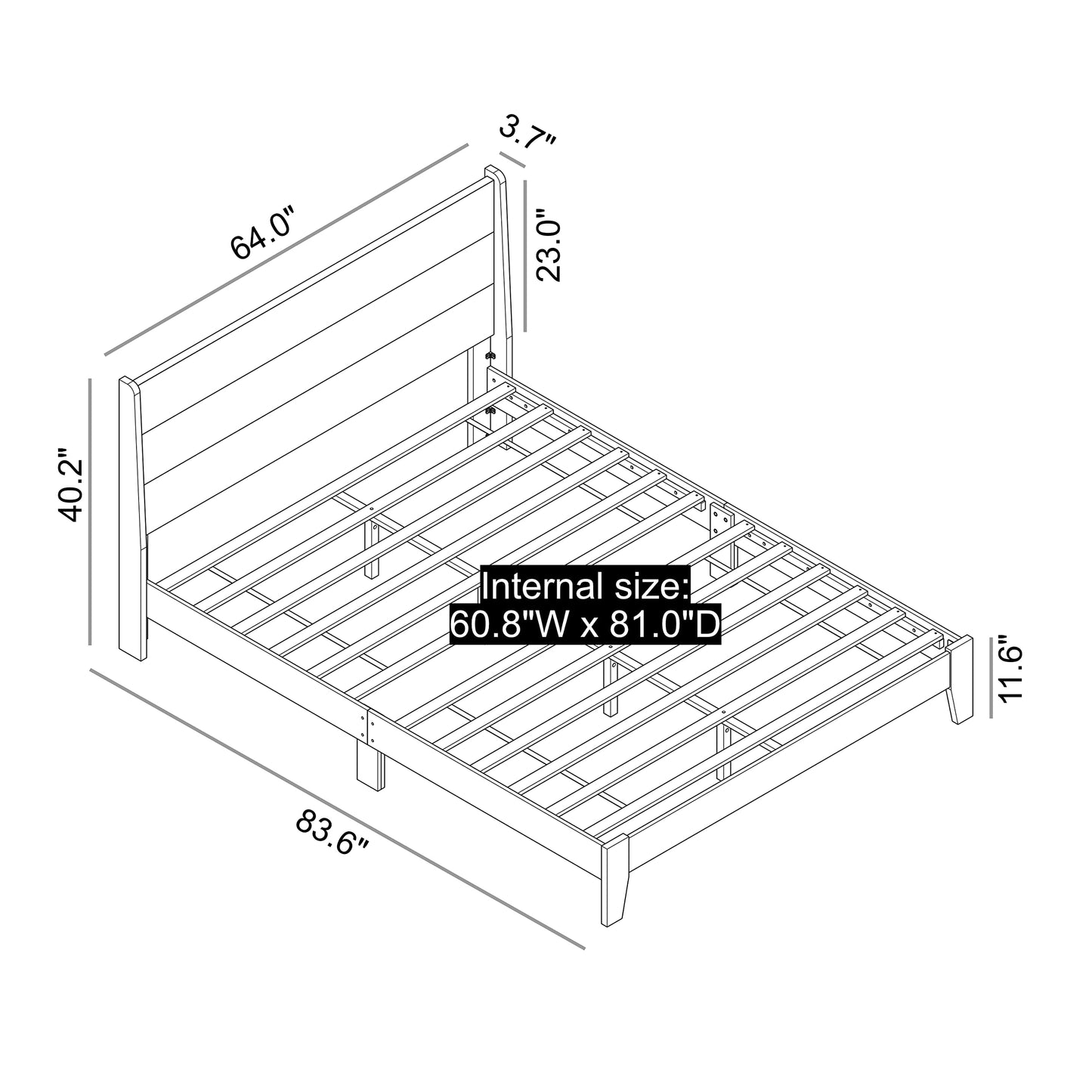 Galano Abby Retro Wood Platform Queen Bed Frame with Headboard, 60'' x 80'' Mattress Foundation with Wood Slat Support, No Box Spring Needed, 64.0" L x 83.6" W x 40.1" H, Oslo Oak