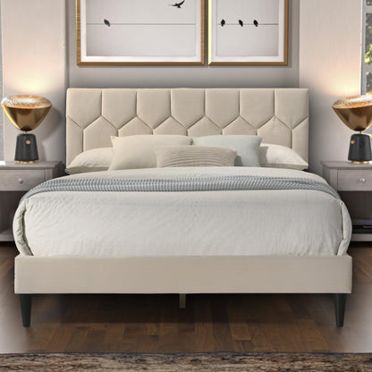 Galano Grimsby Upholstered Double Bed - Stylish Fabric Bedframe with Headboard - Sturdy Bedframe for Adult with Wooden Slat Support - Easy Assembly (Grey)