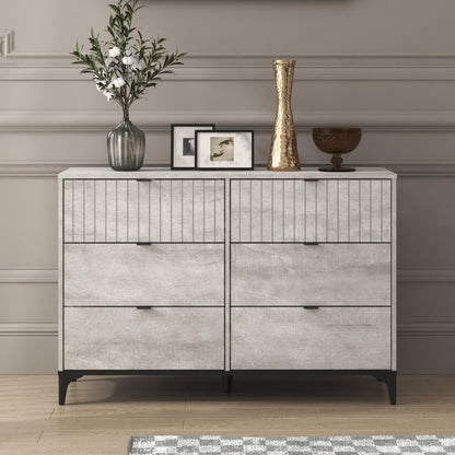 Galano Avaro Wooden 6 Drawer Dresser Interlock for Bedroom, Wide Chest of Drawers for Children and Nursery, Closet Organizer Storage for Kids, 15.7" D x 45.4" W x 32.0" H, Dusty Grey Oak