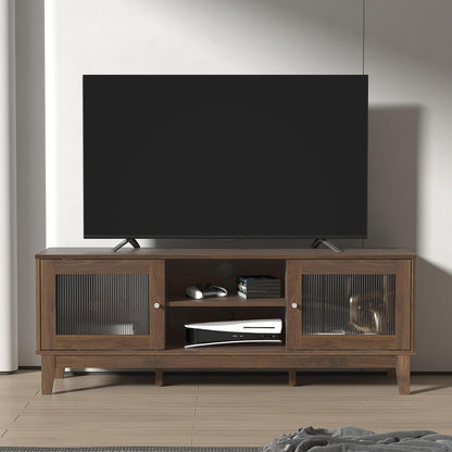 Galano Beverly Wide TV Unit, Entertainment Centre for up to 65" TV, 150cm TV Unit with 2 Doors, TV Stand Cabinet for Living Room, Large Storage - Walnut