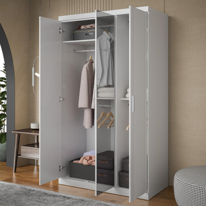 Galano Kimberley 3 Door Wardrobe with Mirror - Mirrored Stylish & Sturdy Wardrobe - Bedrrom Furniture with Hanging Rail Storage (White)