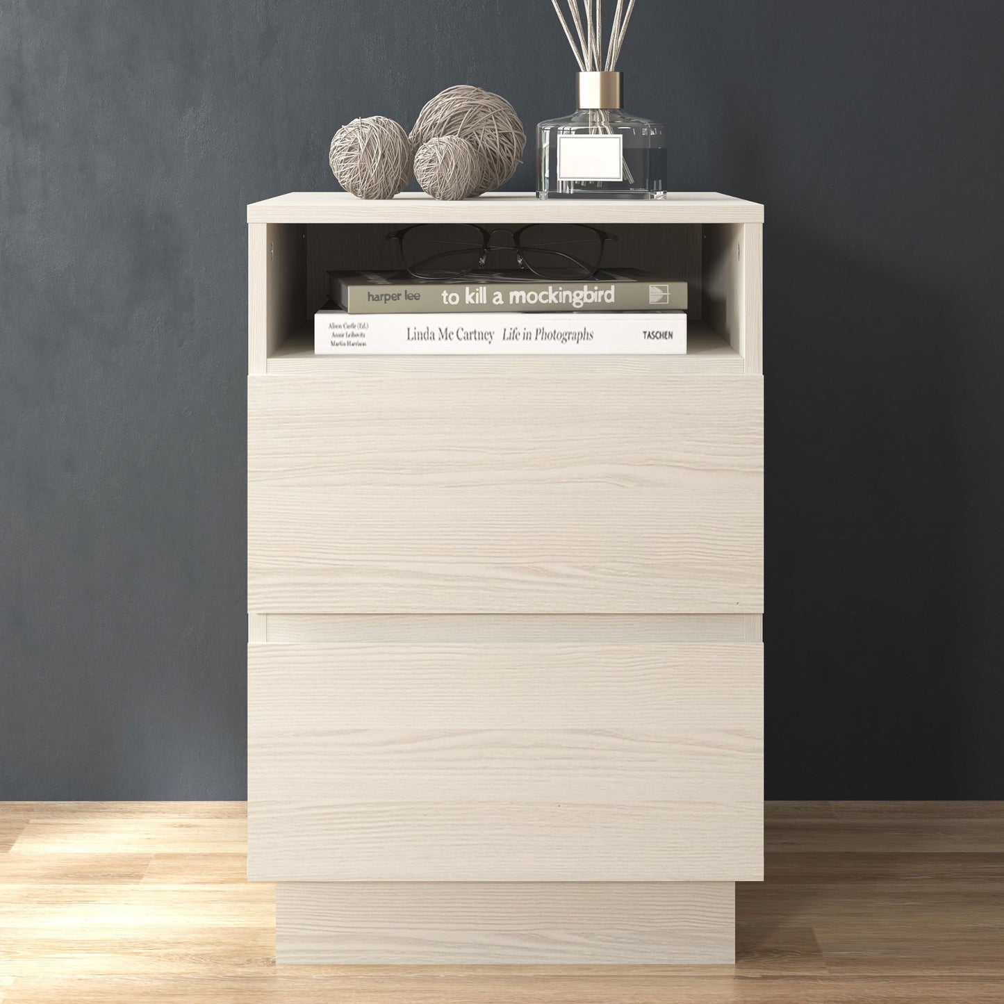 Galano Anderson 2 Drawer Side Table with Shelf - Storage Cabinet for Hallway - Entryway - Foyer - Living Room - Bedroom - Space Saving (Cool Grey Oak)