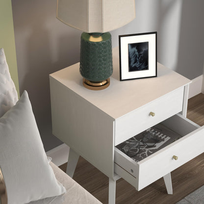 Galano Abby Bedside Table - Stylish 2 Drawer Bedside - Side Table with Storage - Storage Cabinet for Hallway - Entryway or Bedroom (Light Grey/Oak)