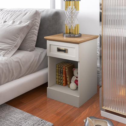 Galano Durban 1 Drawer Side Table - Modern Mirrored Lamp Table with Storage - Living Furniture - Organizers & Storage Cabinet for Hallway, Entryway (Light Grey/Oak)