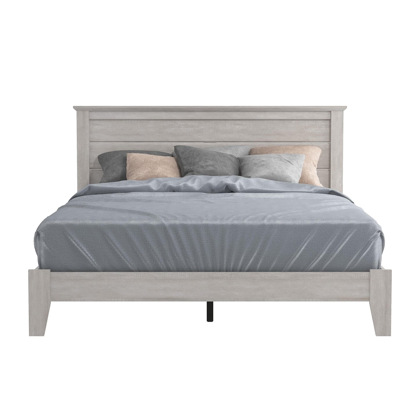 Galano Tiena Wood Platform Queen Bed Frame with Headboard, Fit 60'' x 80'' Mattress Foundation with Wood Slat Support, No Box Spring Needed, 65.8" L x 85.4" W x 40.1" H, Dusty Grey Oak