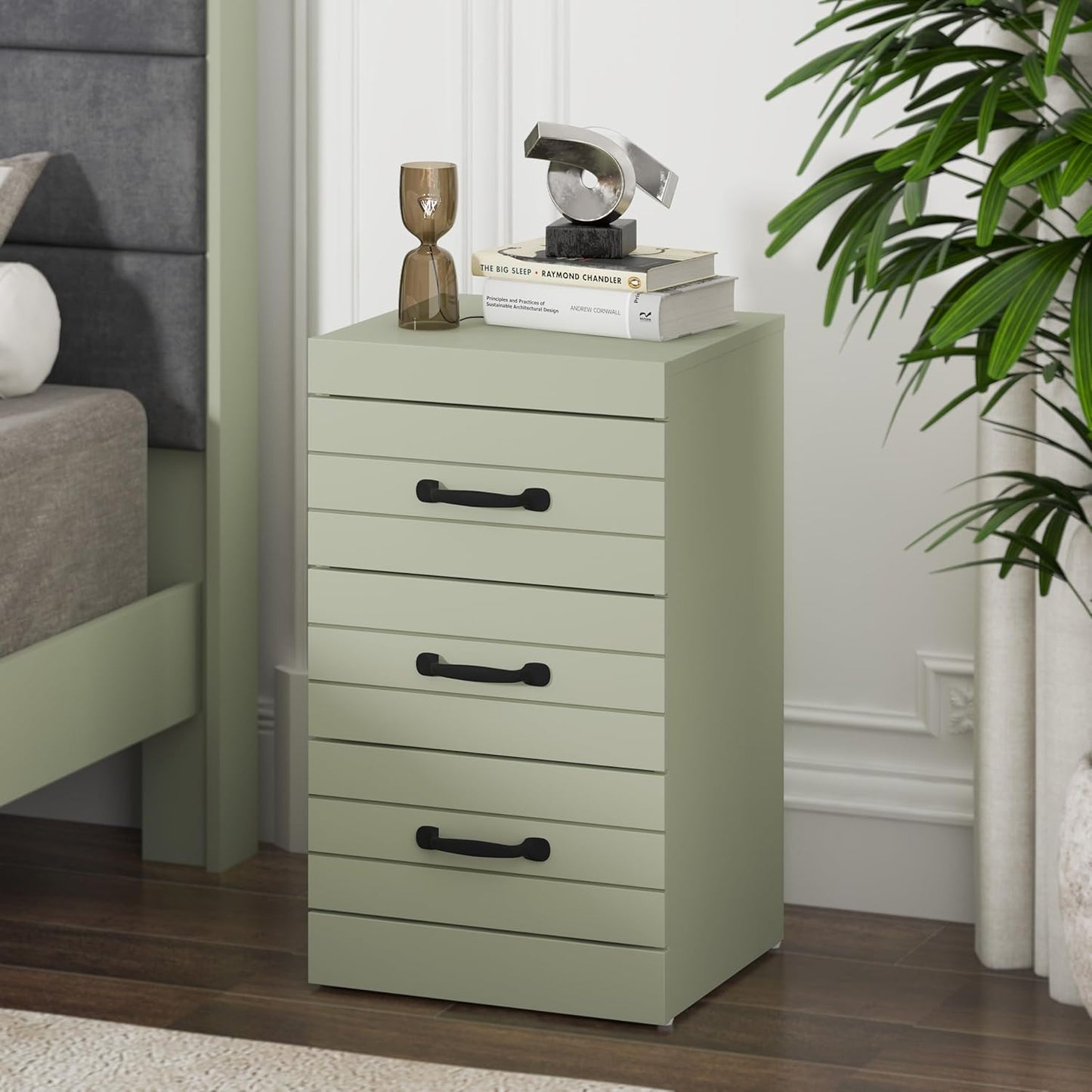 Galano Allington 3 Drawer Bedside - Small Side Table, End Table with Storage for Bedroom - Chest of Drawers for Clothes - Organizers for Hallway, Entryway, Living Room - Light Green