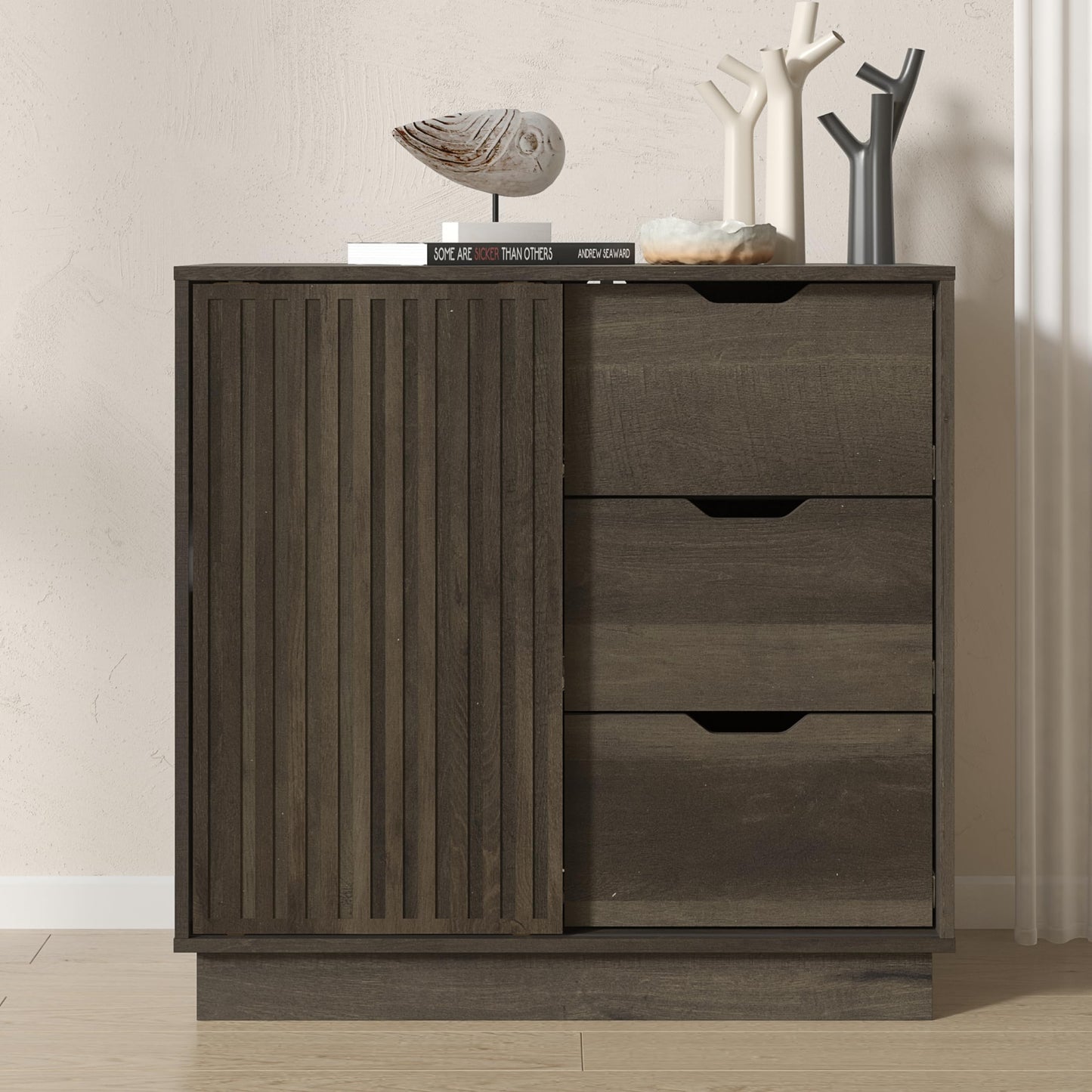 Galano Ryuki 2 Door 3 Drawer Sideboard - Storage Drawer Cabinet for Living Room, Bedroom, or Kitchen (Riviera Eichi)