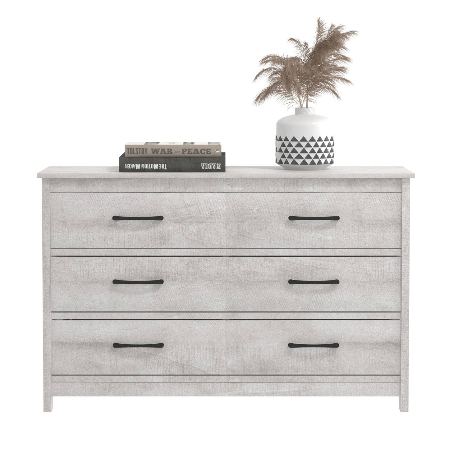 Galano Kellie Wooden 6 Drawer Dresser for Bedroom with Interlock, Modern Storage Chest Dresser for Nursery and Children, Wide Closer Organizer for Kids, 15.8" D x 47.2" W x 31.0" H, Dusty Grey Oak