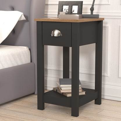 Galano Lilly Bedside Table - Stylish Bedside and Slim Bedside Table - Side Table with Storage - Organizers and Storage Cabinet for Hallway - Entryway or Bedroom (Cool Grey + Beaufort Oak)