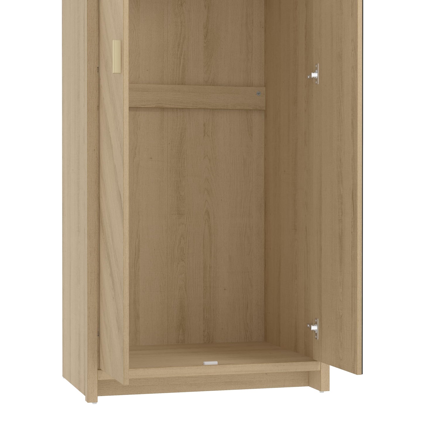 Galano Bonny 2 Door Wardrobe with Mirror - Stylish & Sturdy Wardrobe with Bar Gold Handle - Bedroom Furniture Unit with Hanging Rail Storage (Oslo Oak)