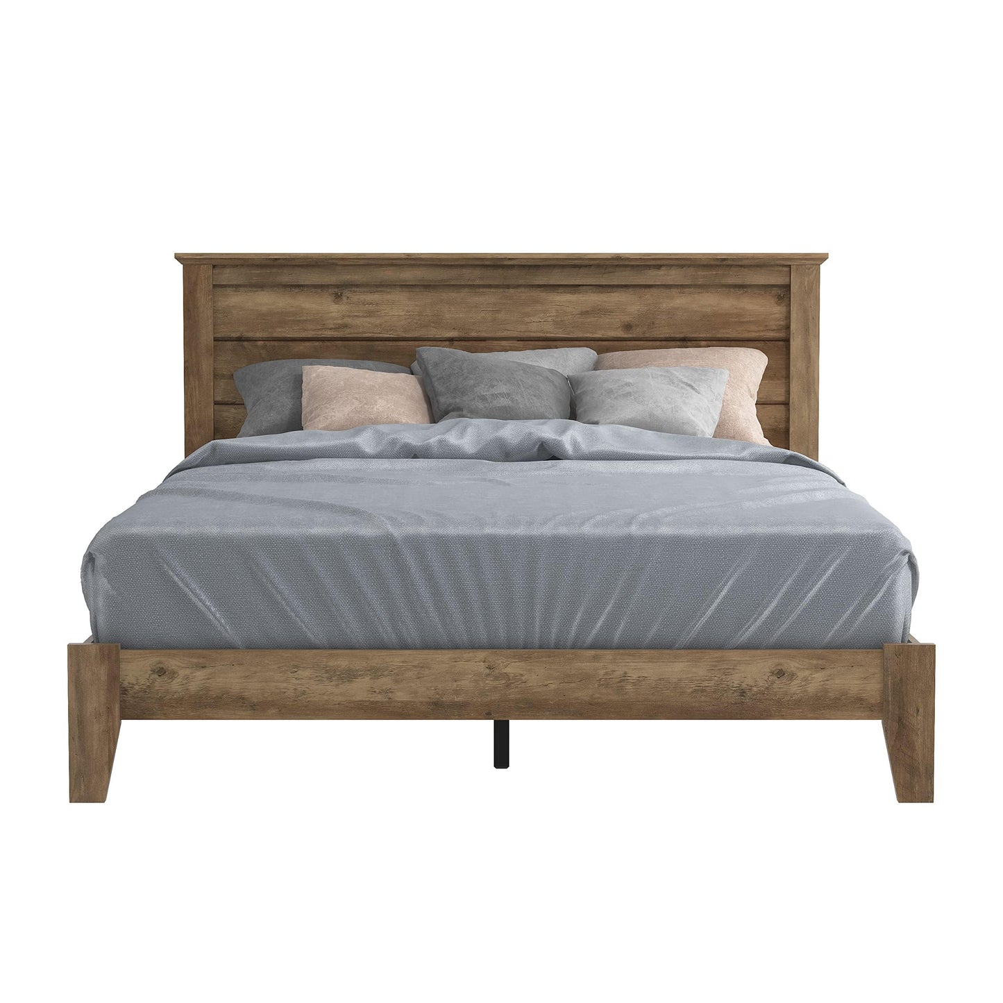 Galano Tiena Wood Platform Queen Bed Frame with Headboard, Fit 60'' x 80'' Mattress Foundation with Wood Slat Support, No Box Spring Needed, 65.8" L x 85.4" W x 40.1" H, Knotty Oak