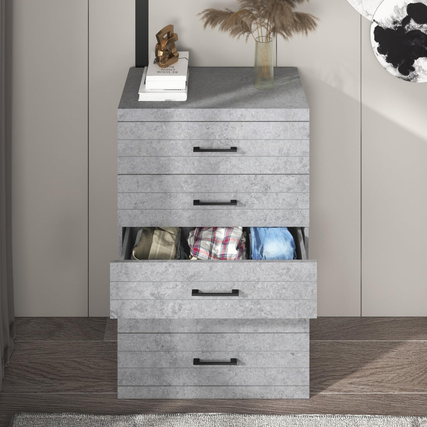 Galano Elis Wooden 5 Drawer Dresser for Bedroom with Interlock, Modern Storage Chest for Nursery and Children Room, 15.8" D x 31.5" W x 47.2" H, Dusty Grey Oak